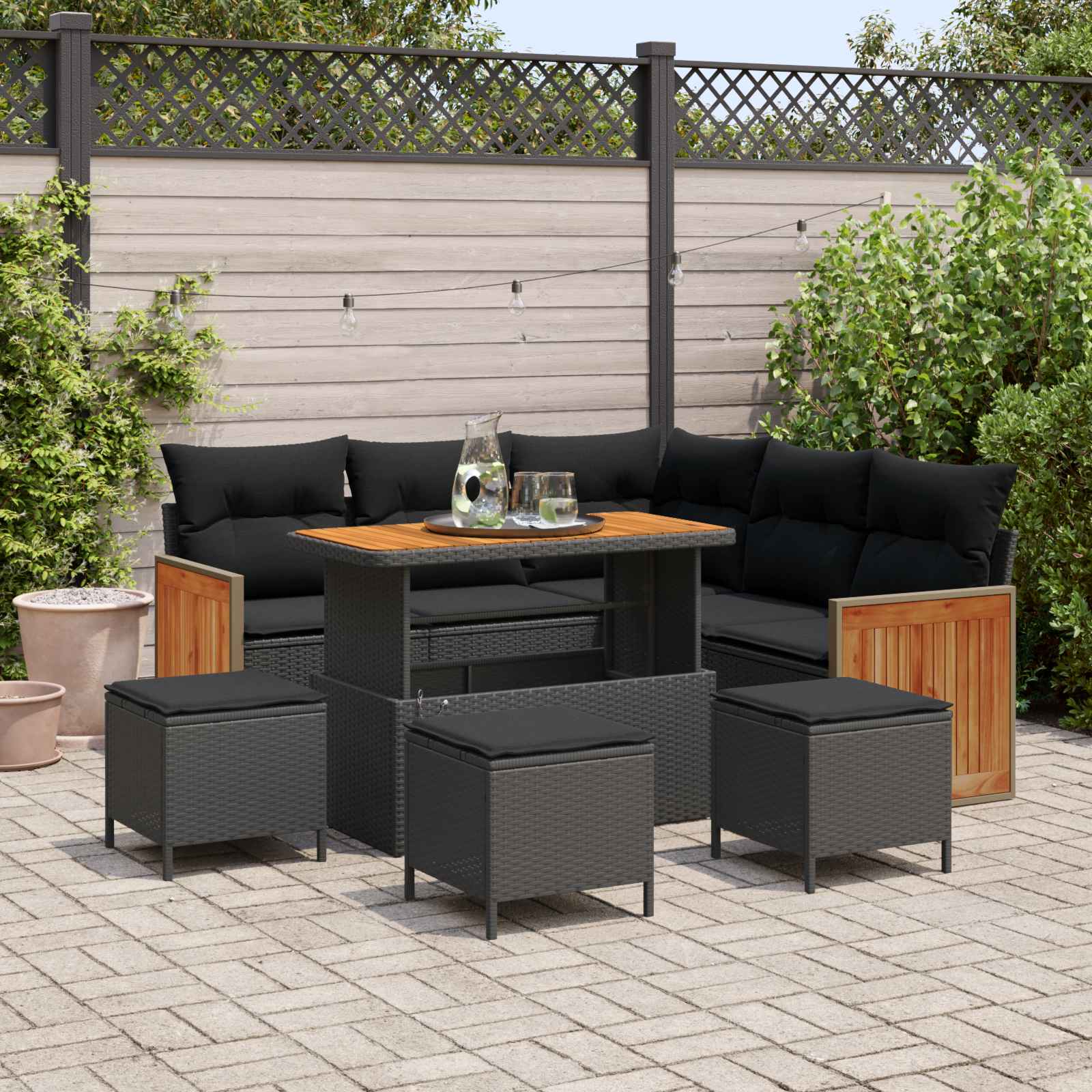Garden Sofa Set 9 pcs Black Poly Rattan and Powder-Coated Steel