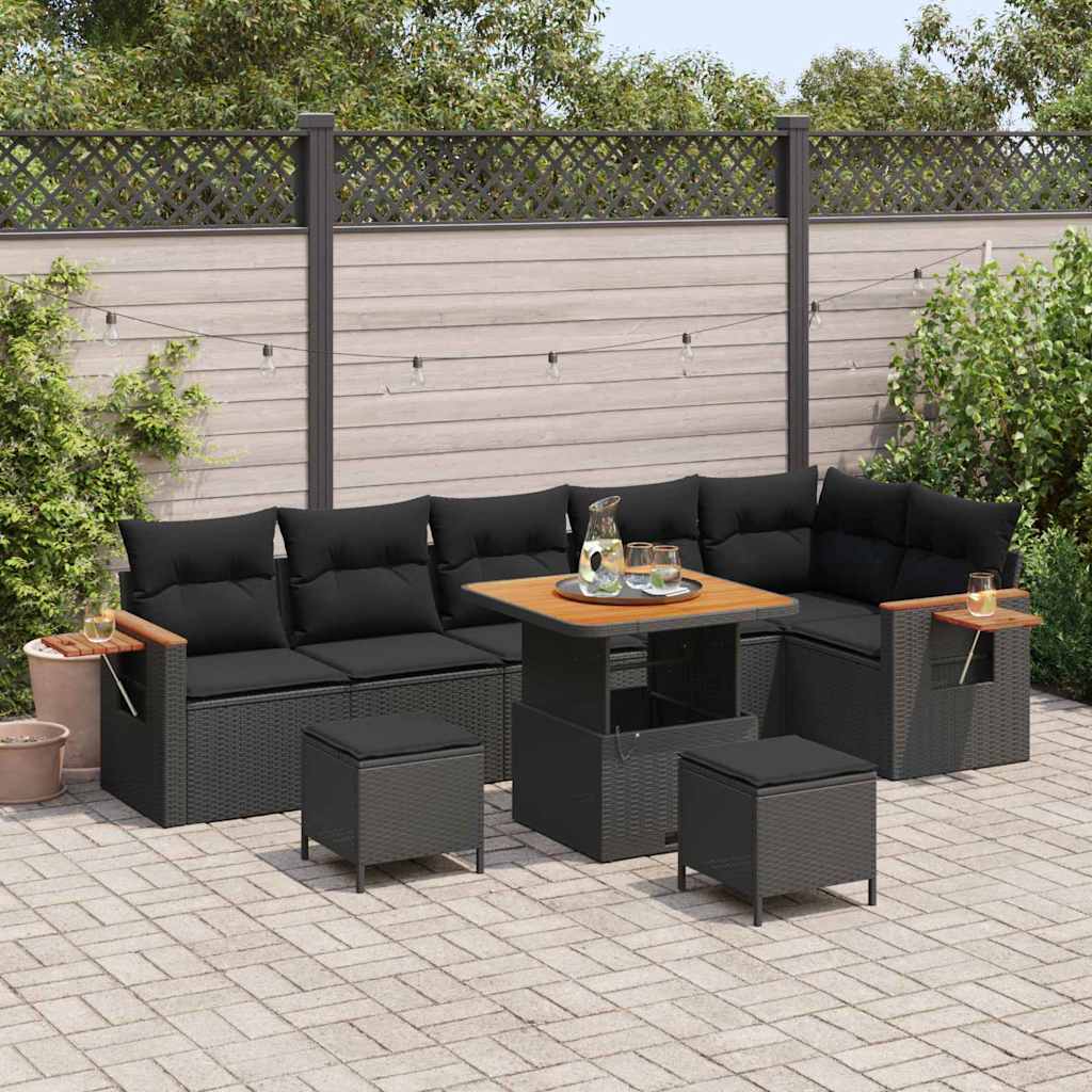 Garden Sofa Set with Cushion 9 pcs Black 80 x 80 x 71 cm