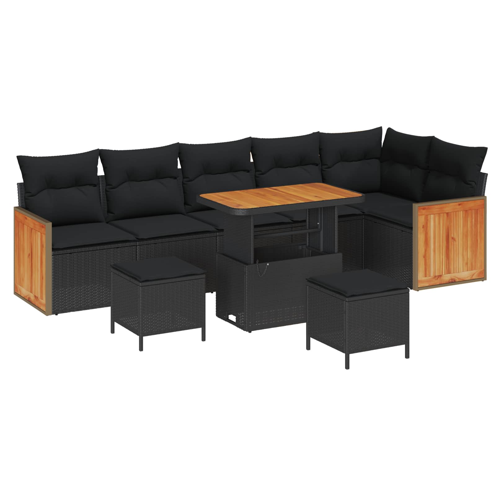 Garden Sofa Set 9 pcs Black Poly Rattan and Powder-Coated Steel