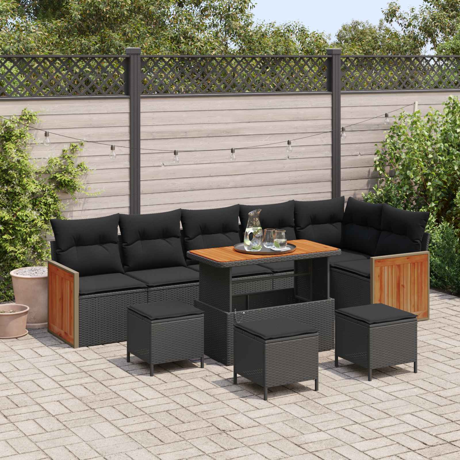 Garden Sofa Set with Cushion 10 pcs Black