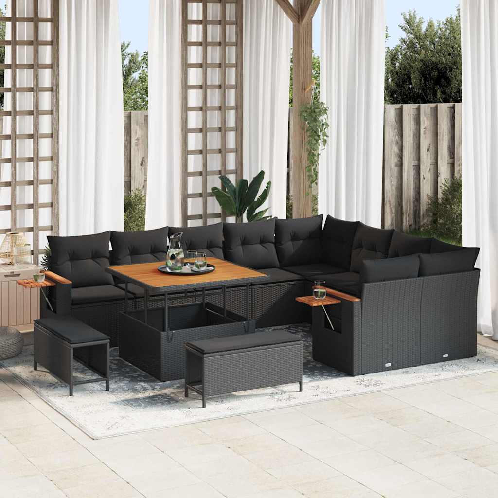 Garden Sofa Set with Cushion 12 pcs Black 100 x 100 x 71 cm