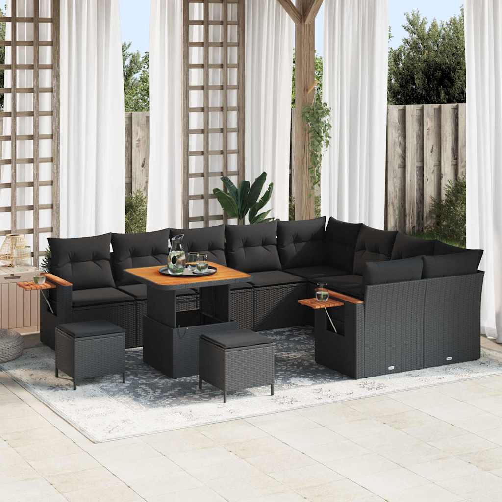 Garden Sofa Set with Cushion 12 pcs Black 80 x 80 x 71 cm