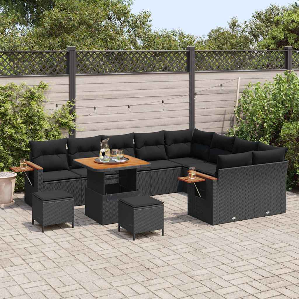 Garden Sofa Set with Cushion 12 pcs Black 80 x 80 x 71 cm
