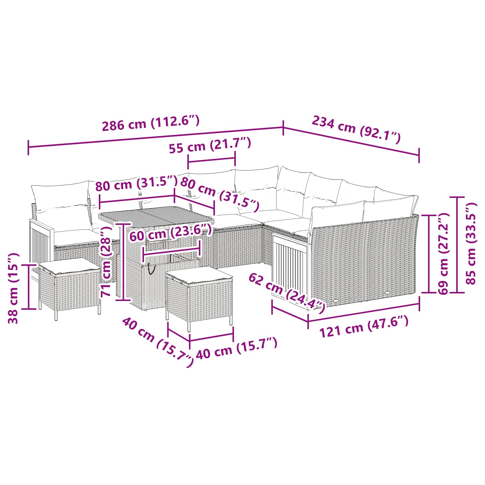 Garden Sofa Set with Cushion 12 pcs Black
