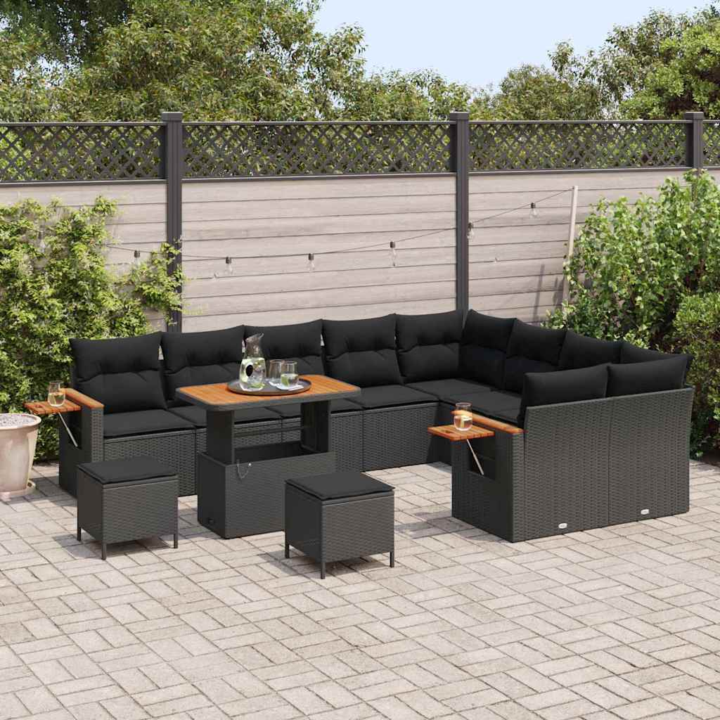 Garden Sofa Set with Cushion 12 pcs Black 90 x 55 x 71 cm