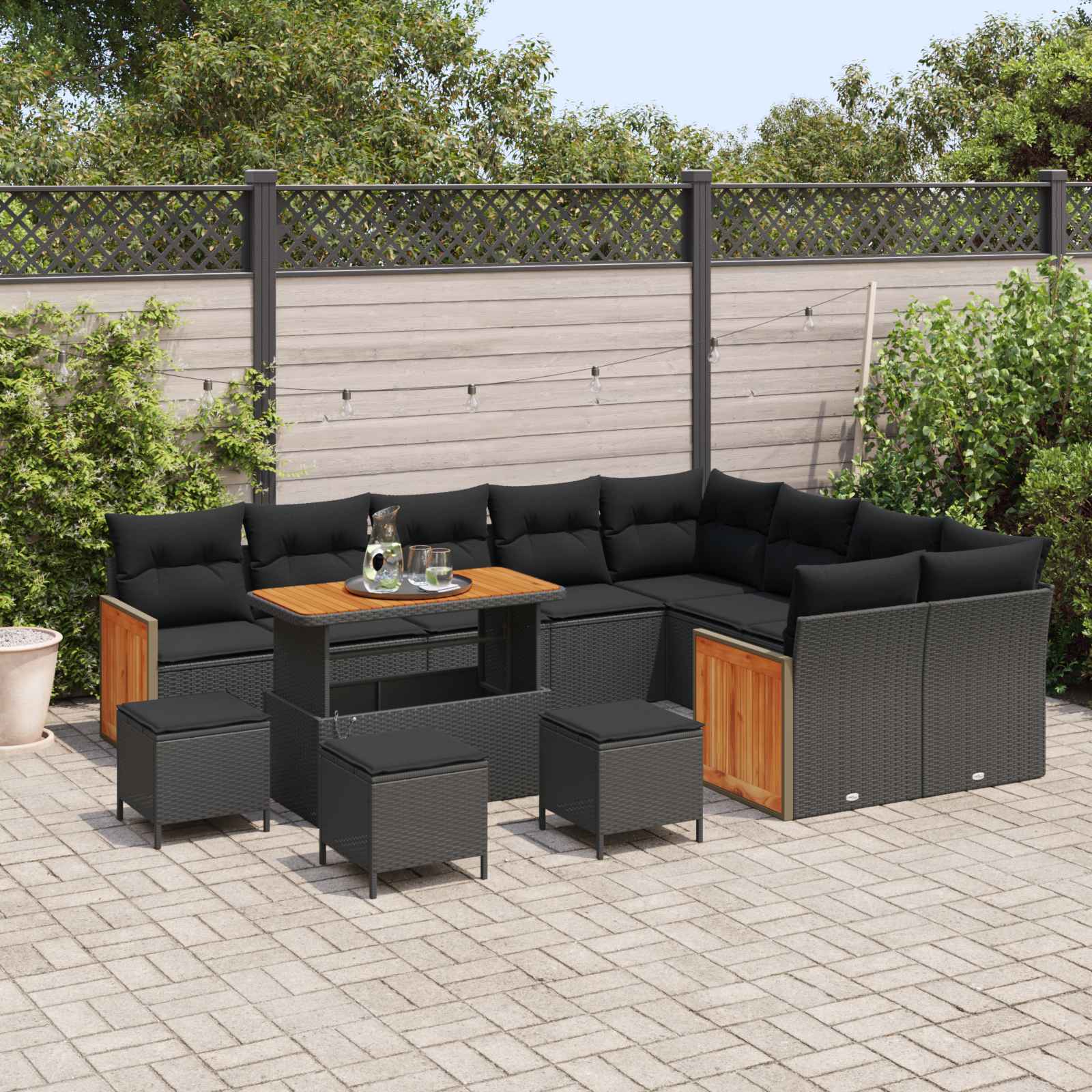 Garden Sofa Set with Cushion 13 pcs Black