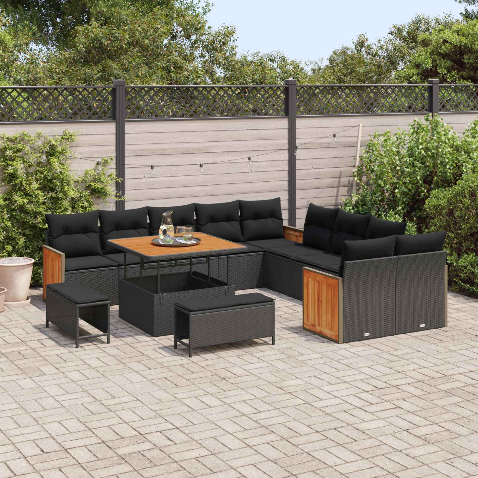 Garden Sofa Set with Cushion 13 pcs Black