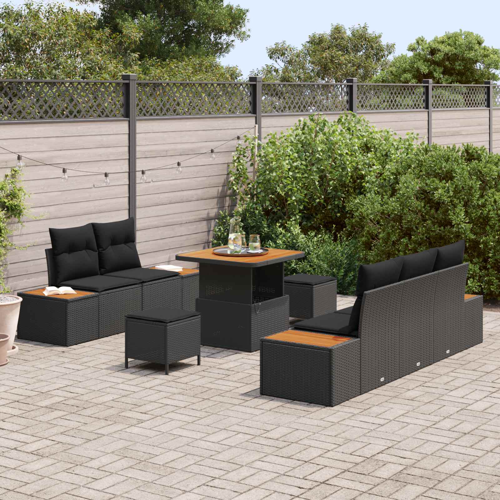 Garden Sofa Set 8 pcs Black Poly Rattan and Powder-coated Steel
