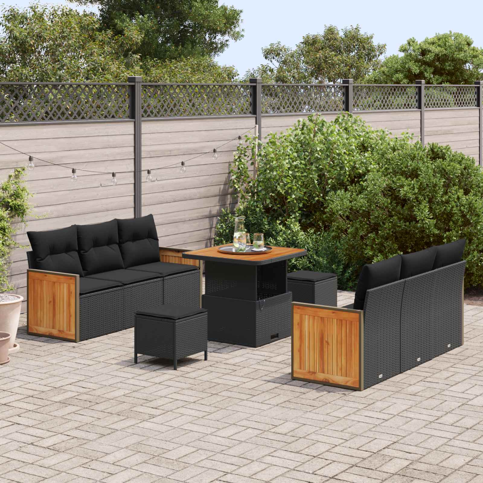 Garden Sofa Set 9 pcs Black Poly Rattan and Powder-coated Steel