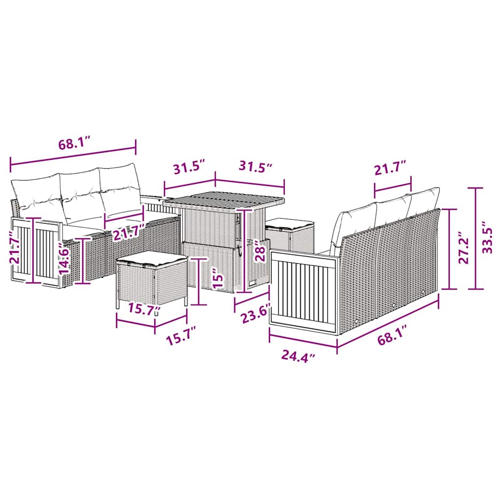 Garden Sofa Set with Cushion Manual 9 pcs Black 80 x 80 x 71 cm
