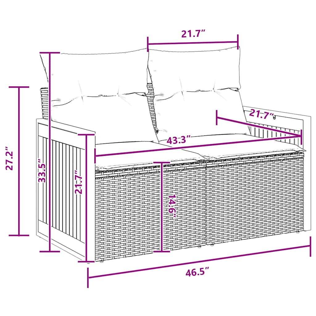 Garden Sofa Set with Cushion Manual 9 pcs Black 80 x 80 x 71 cm