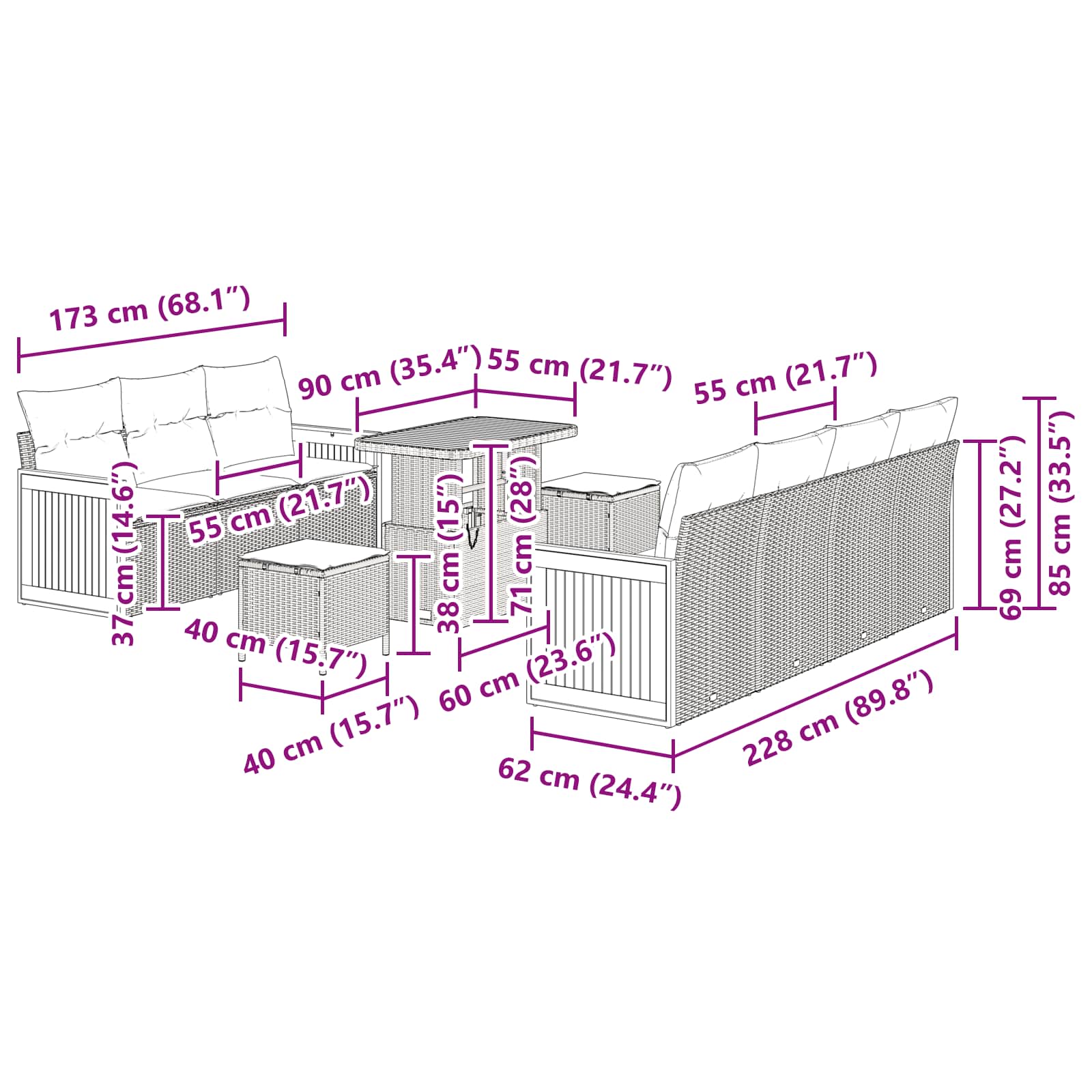 Garden Sofa Set with Cushion 10 pcs Black