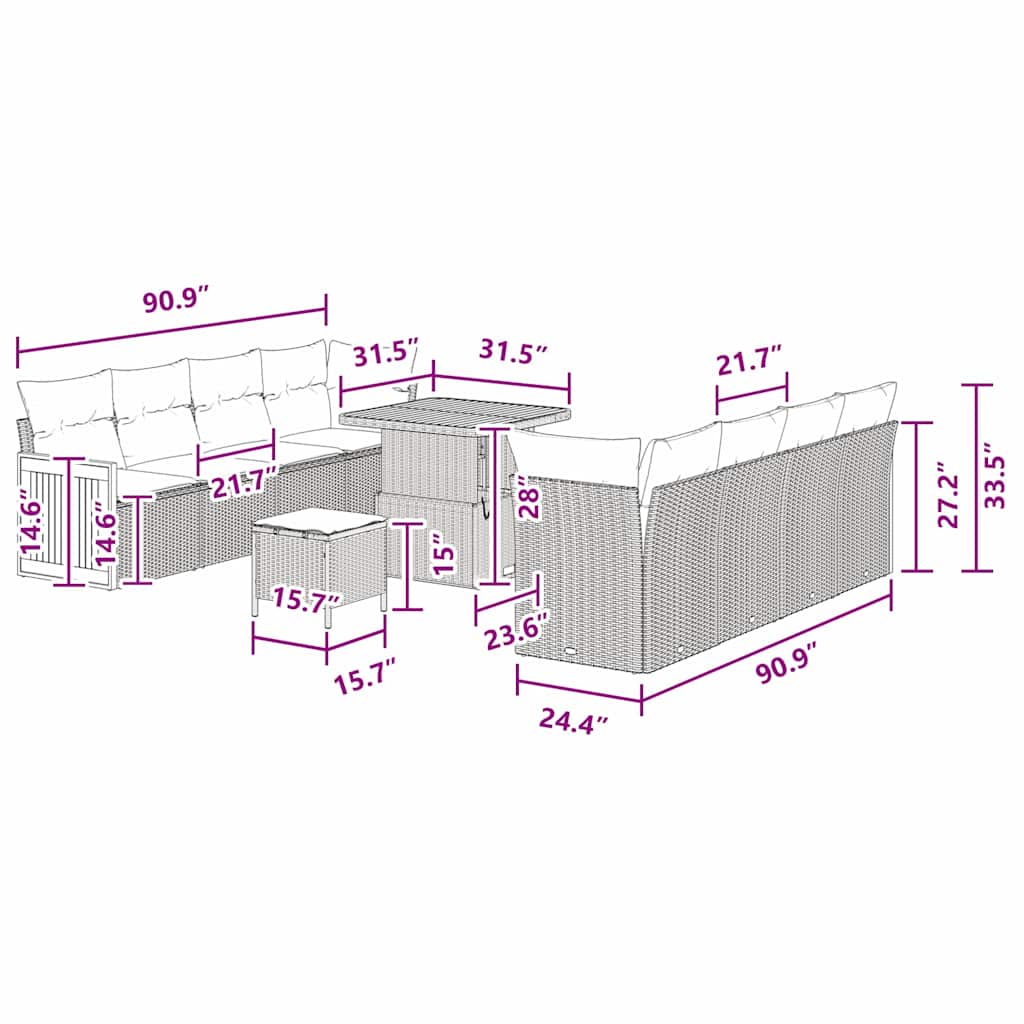 Garden Sofa Set with Cushion 11 pcs Black 80 x 80 x 71 cm