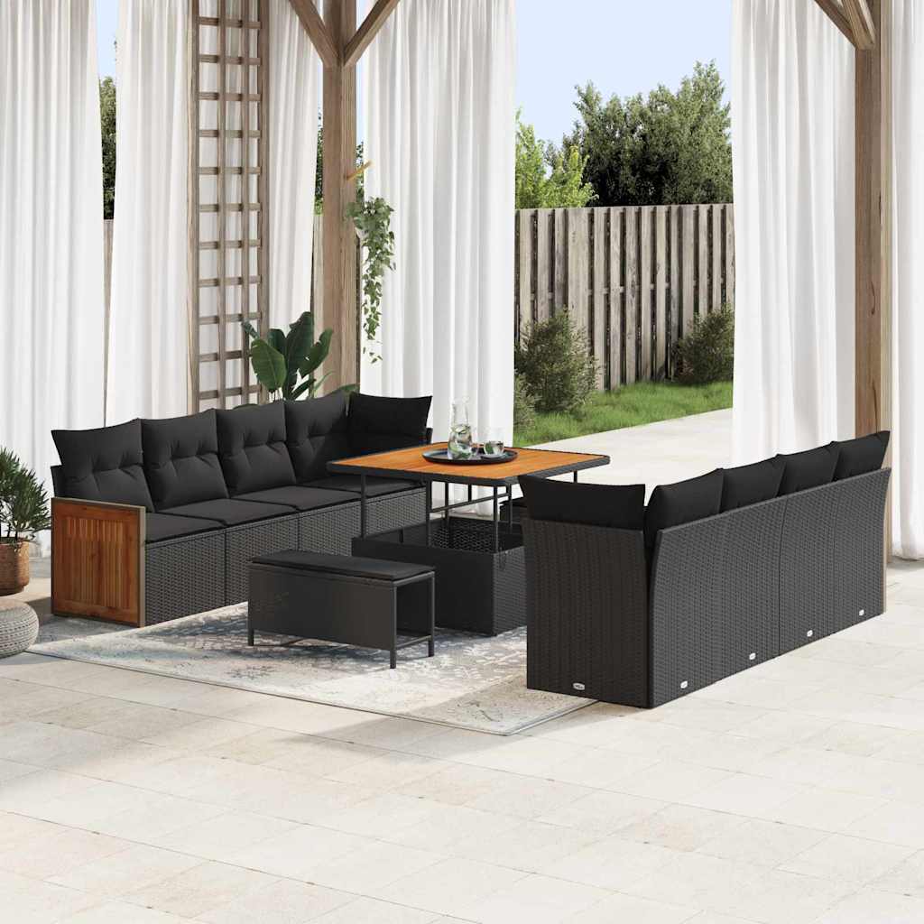 Garden Sofa Set with Cushion Manual 11 pcs Black