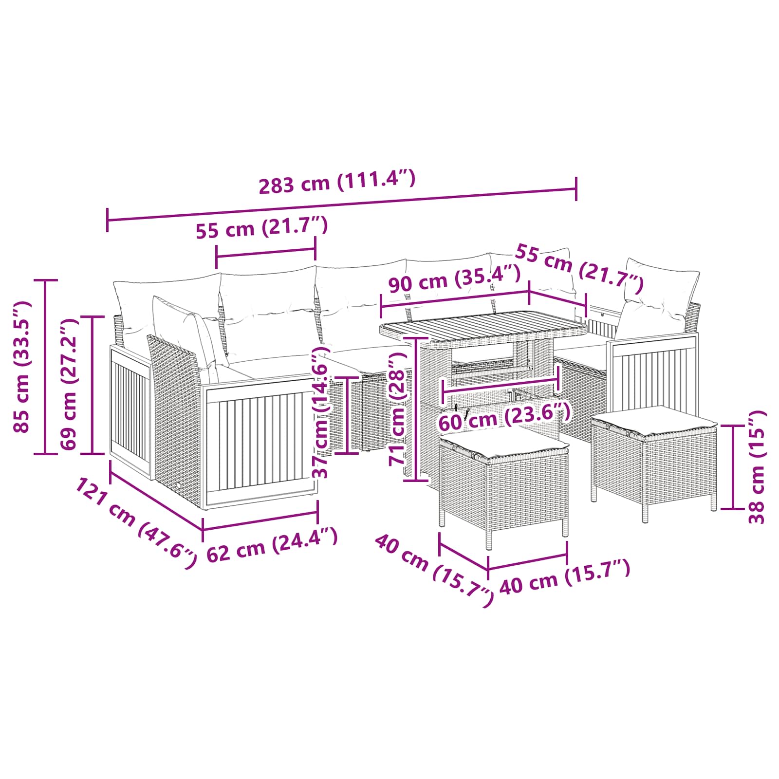 Garden Sofa Set with Cushion 10 pcs Black