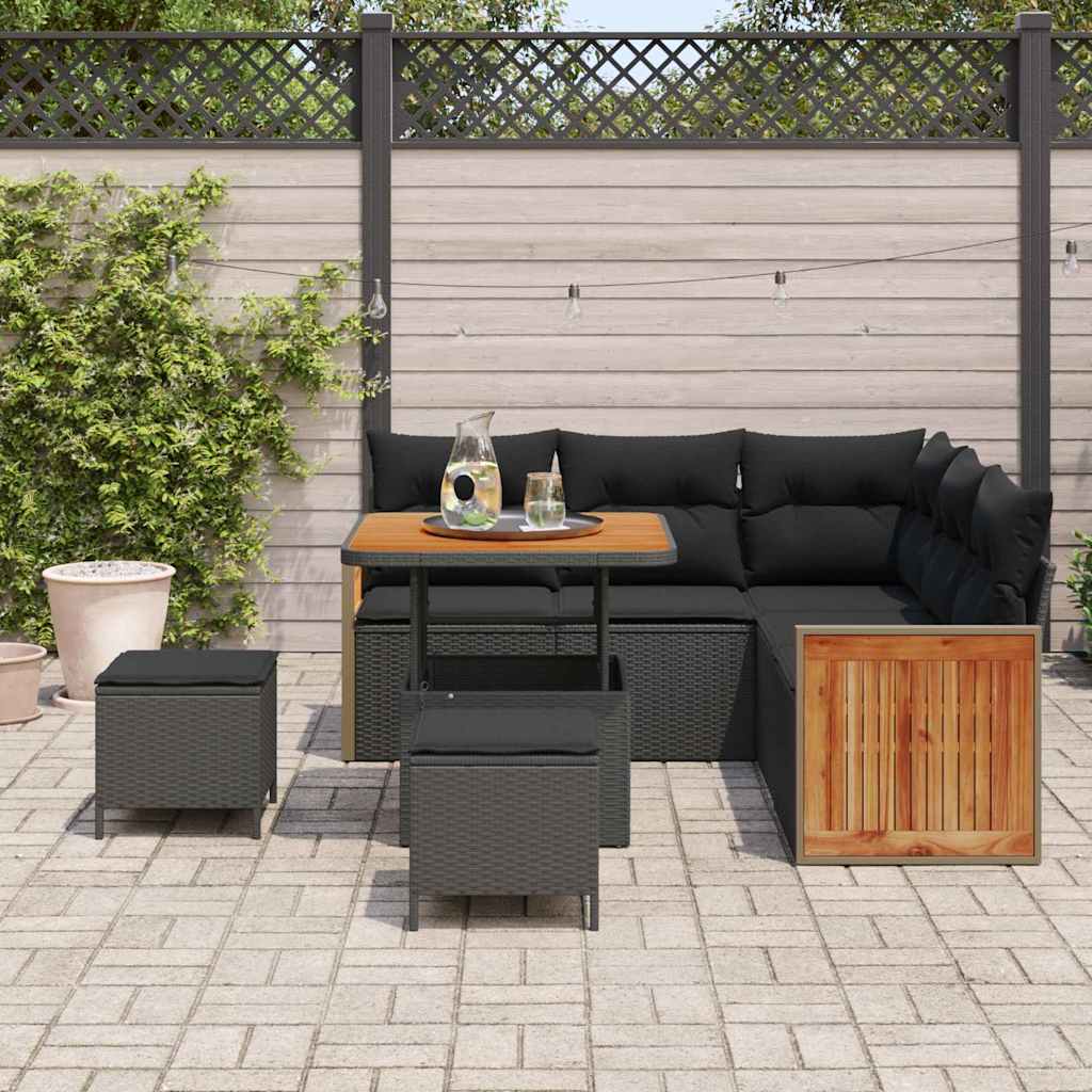 Garden Sofa Set 8 pcs Black Poly rattan and powder-coated steel