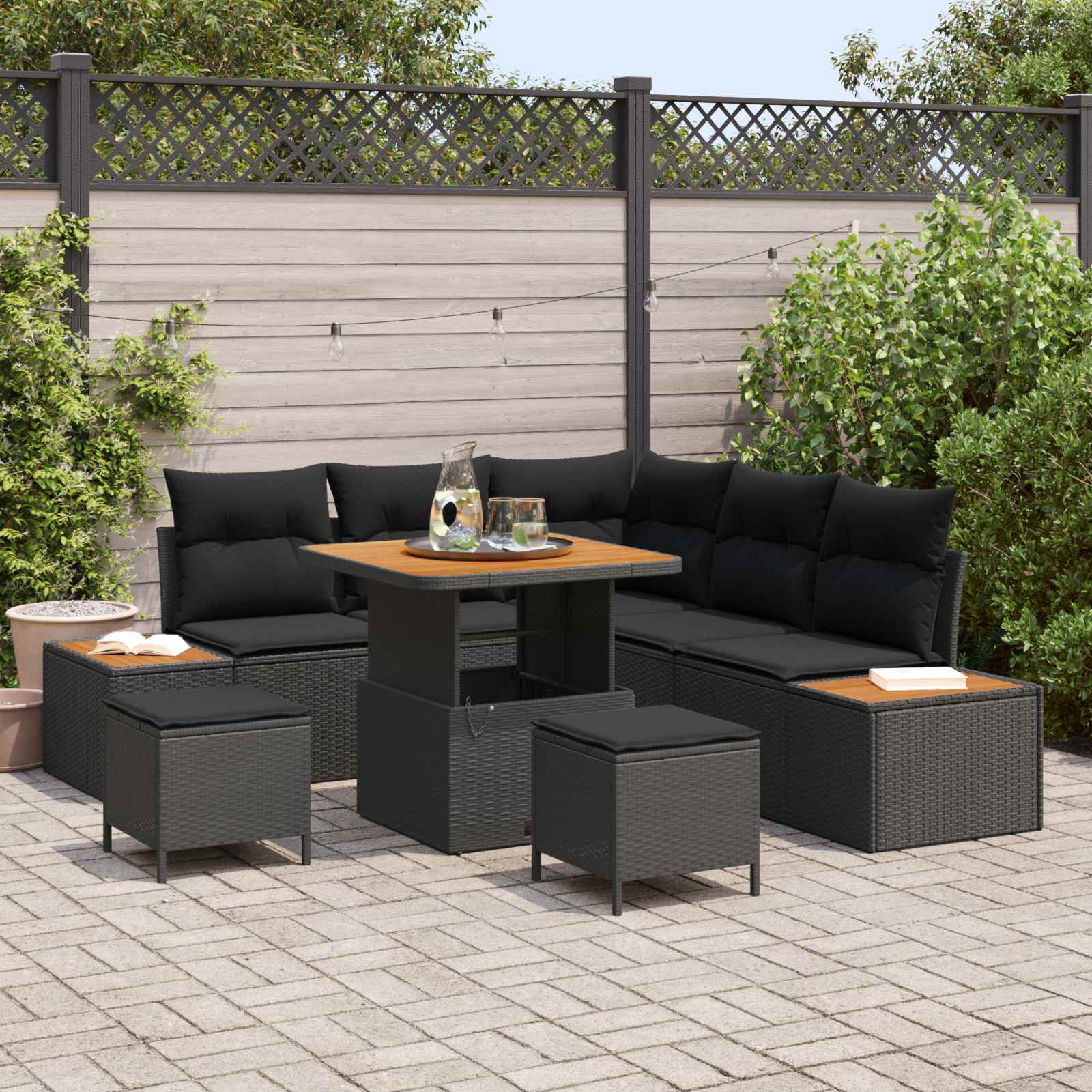 Garden Sofa Set 8 pcs Black Poly Rattan and Powder-coated Steel