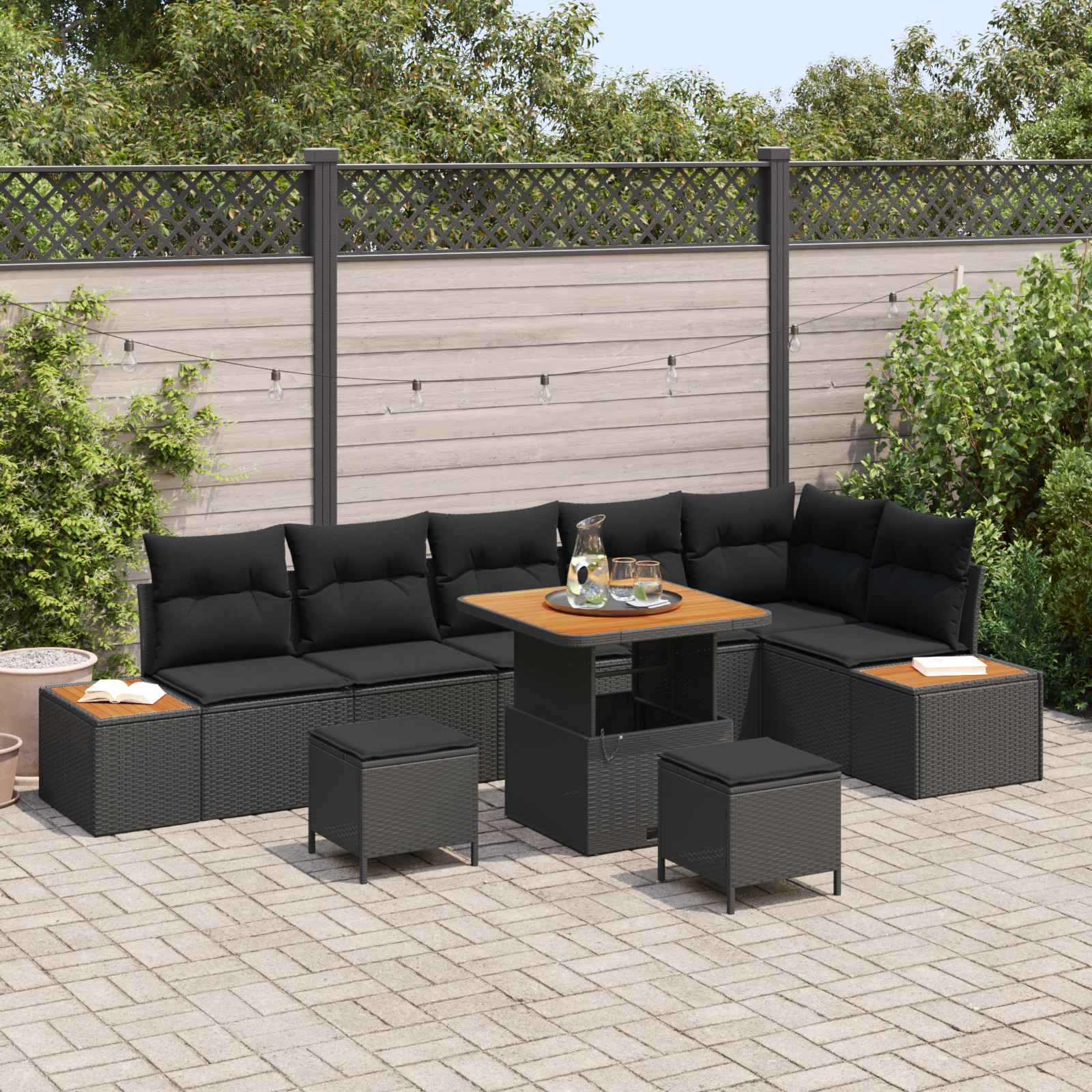 Garden Sofa Set 9 pcs Black Poly Rattan and Powder-coated Steel