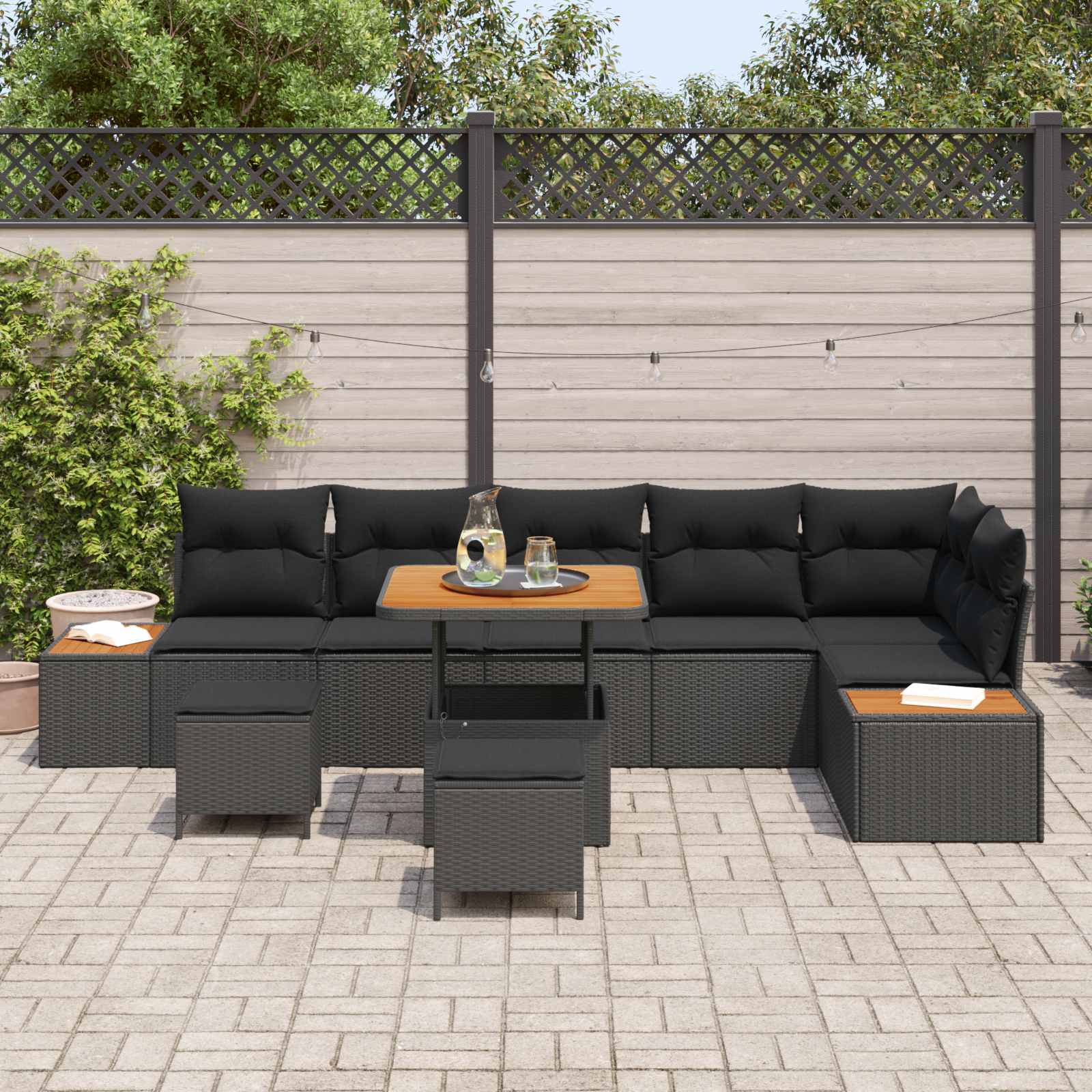 Garden Sofa Set 9 pcs Black Poly Rattan and Powder-coated Steel