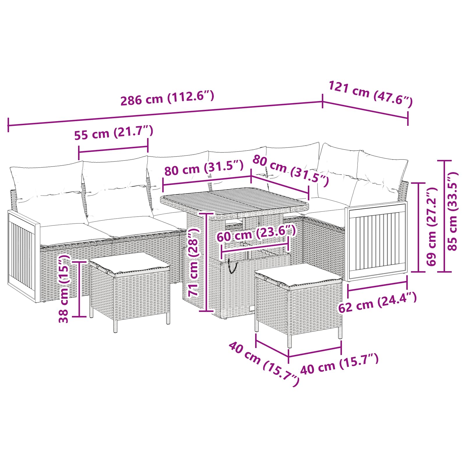 Garden Sofa Set 9 pcs Black Poly rattan and powder-coated steel