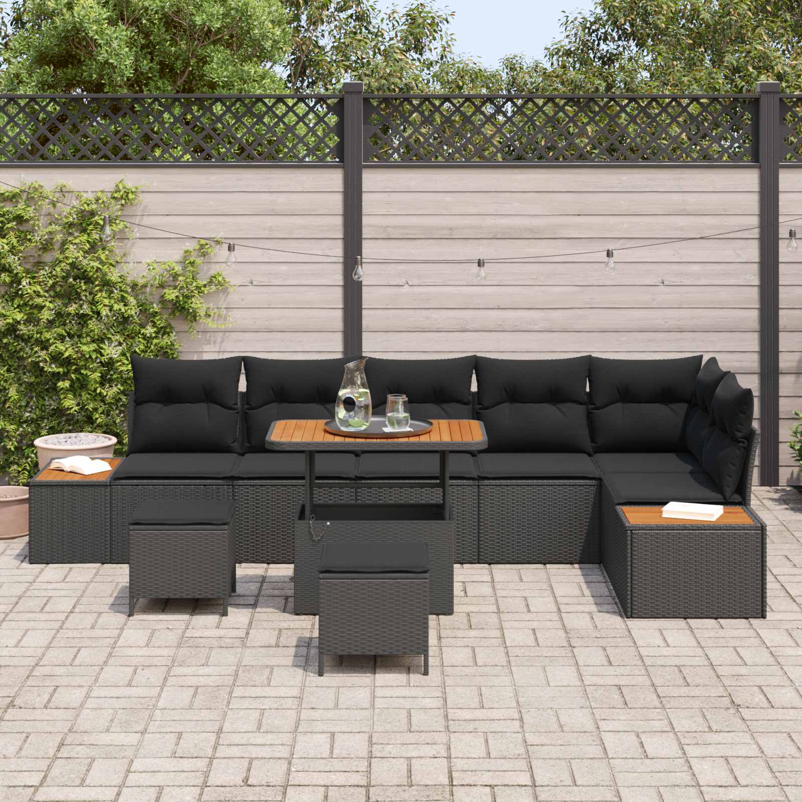 Garden Sofa Set 9 pcs Black Poly Rattan and Powder-coated Steel