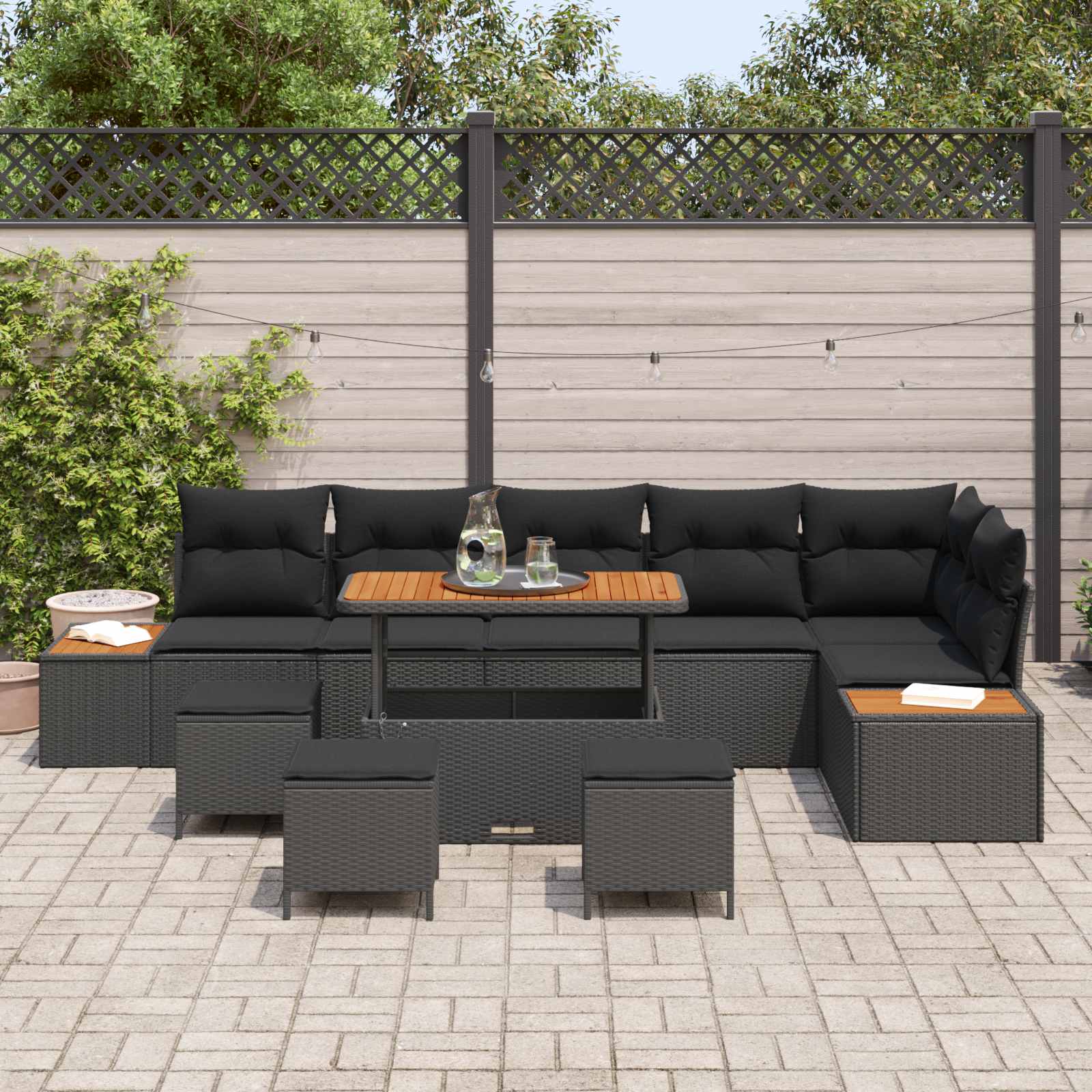 Garden Sofa Set with Cushion 10 pcs Black