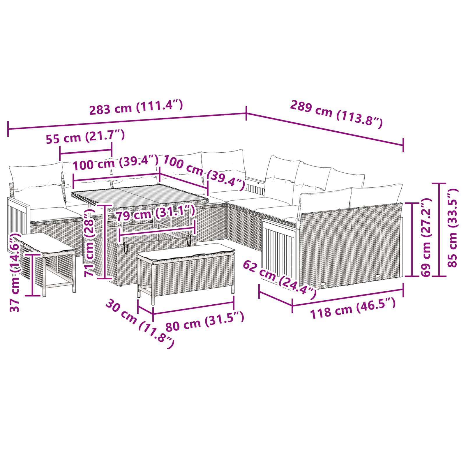 Garden Sofa Set with Cushion 13 pcs Black