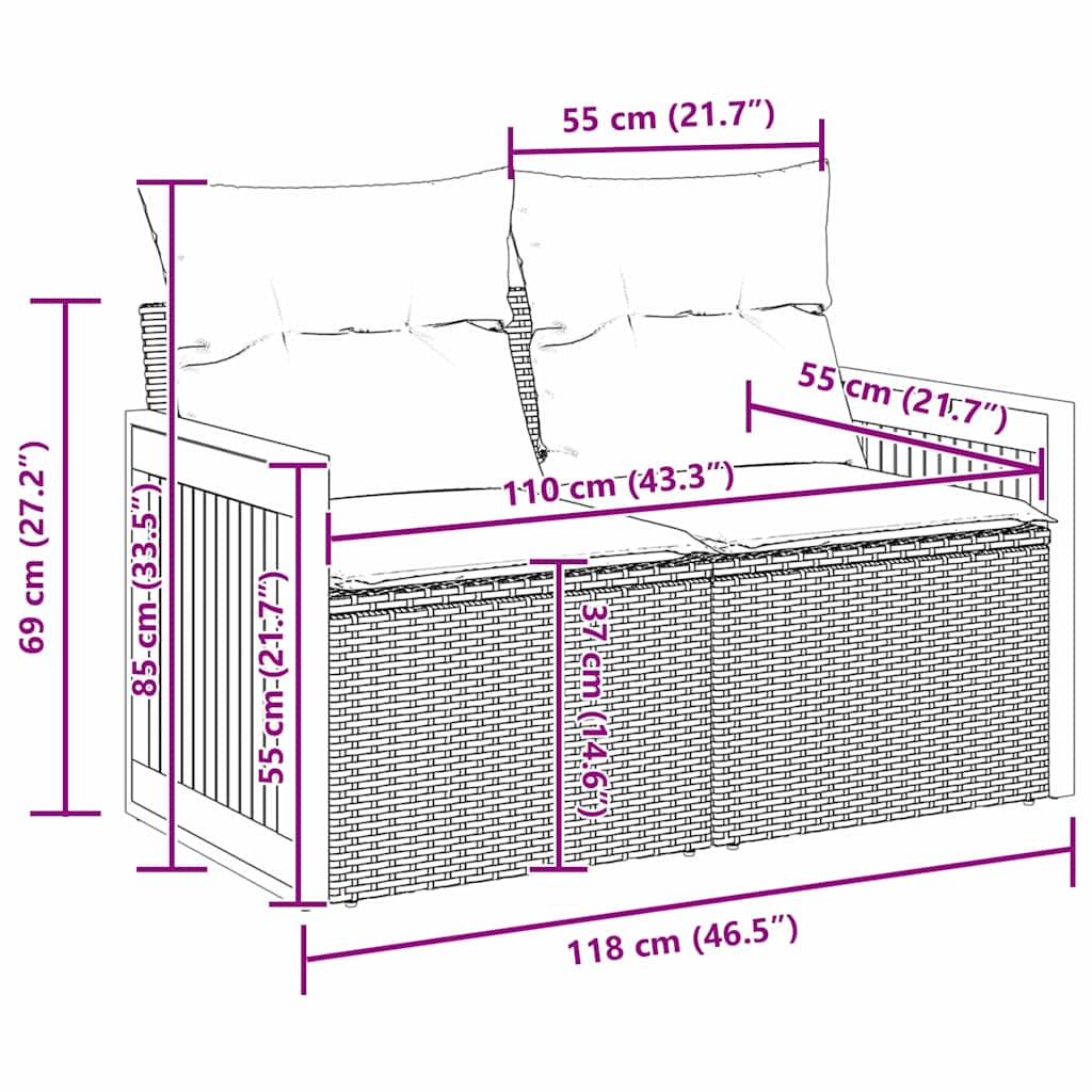 Garden Sofa Set with Cushion 13 pcs Black