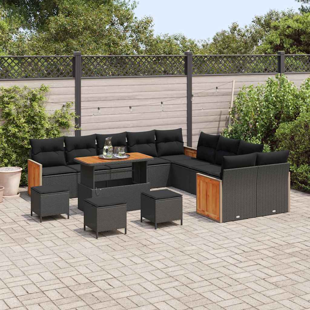 Garden Sofa Set with Cushion 14 pcs Black