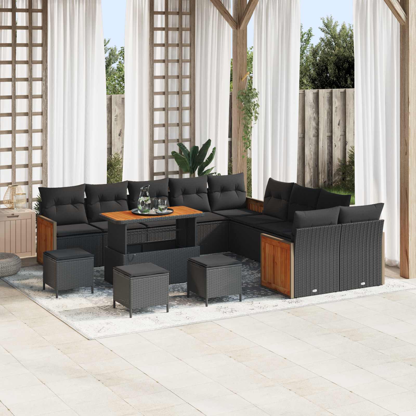 Garden Sofa Set with Cushion 14 pcs Black