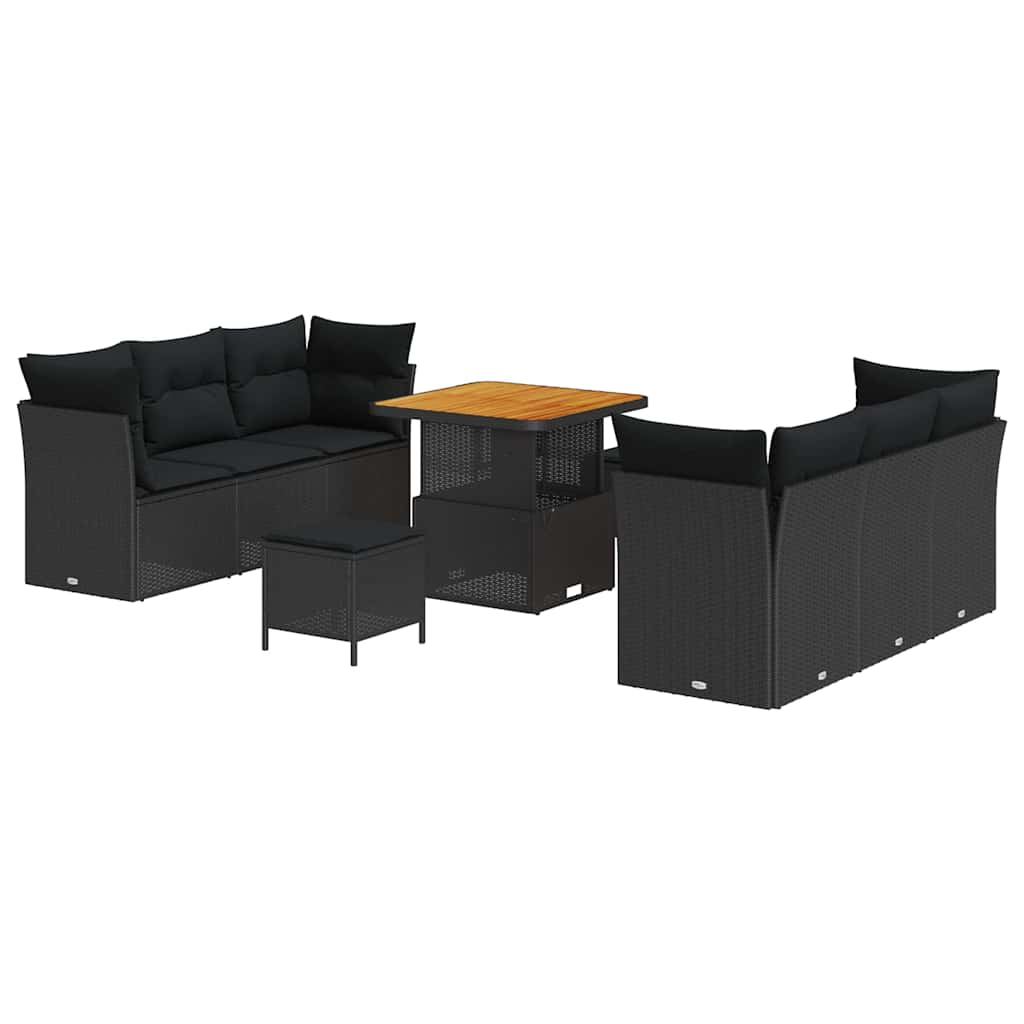 Garden Sofa Set with Cushion 9 pcs Black Poly Rattan