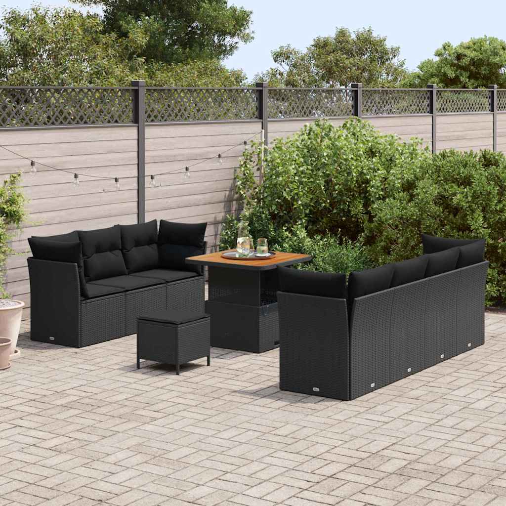 Garden Sofa Set with Cushion 10 pcs Black 80 x 80 x 71 cm