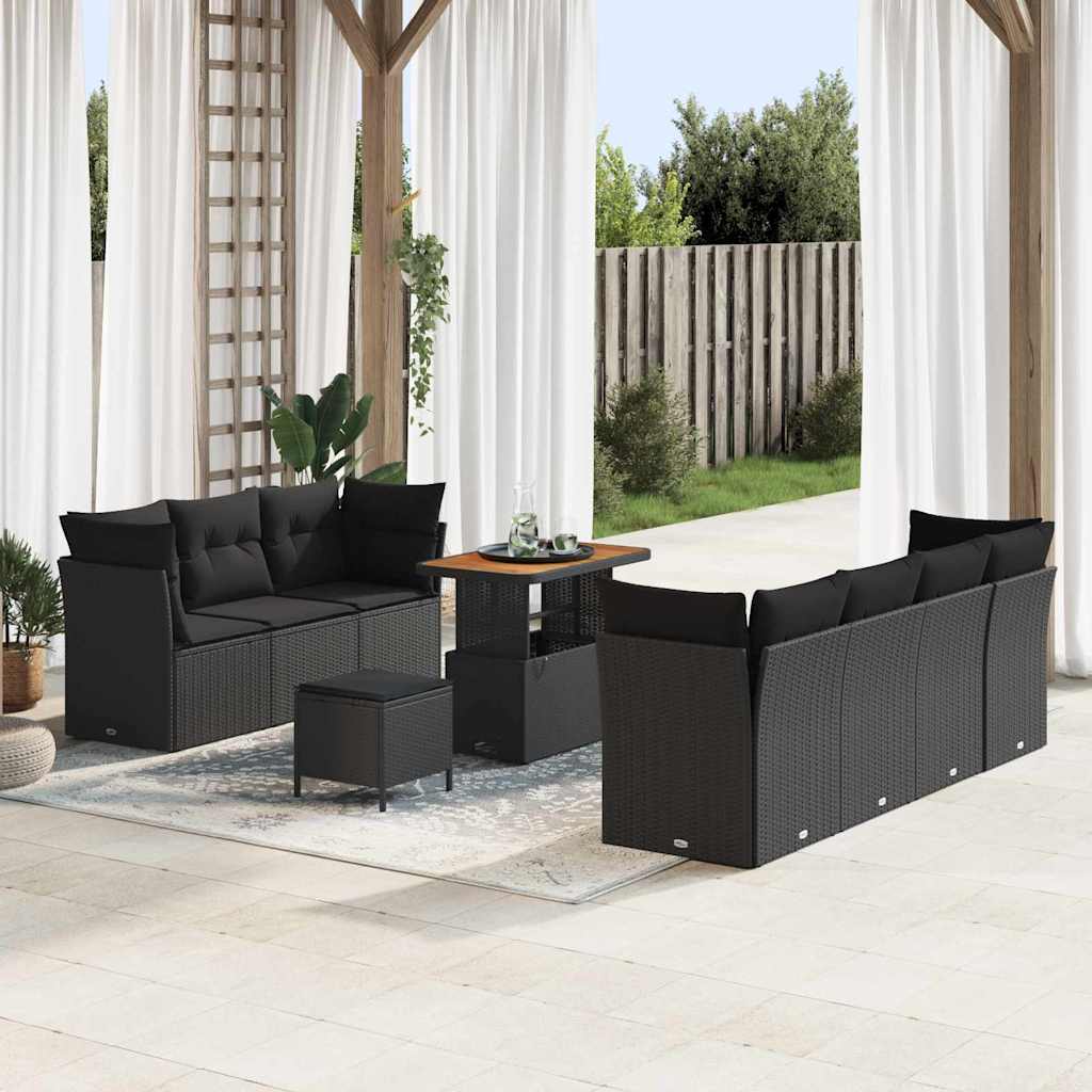 Garden Sofa Set with Cushion 10 pcs Black 90 x 55 x 71 cm