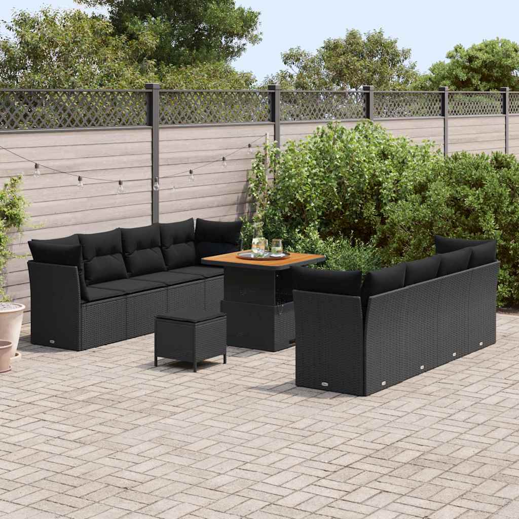 Garden Sofa Set with Cushion with Storage Manual 11 pcs Black