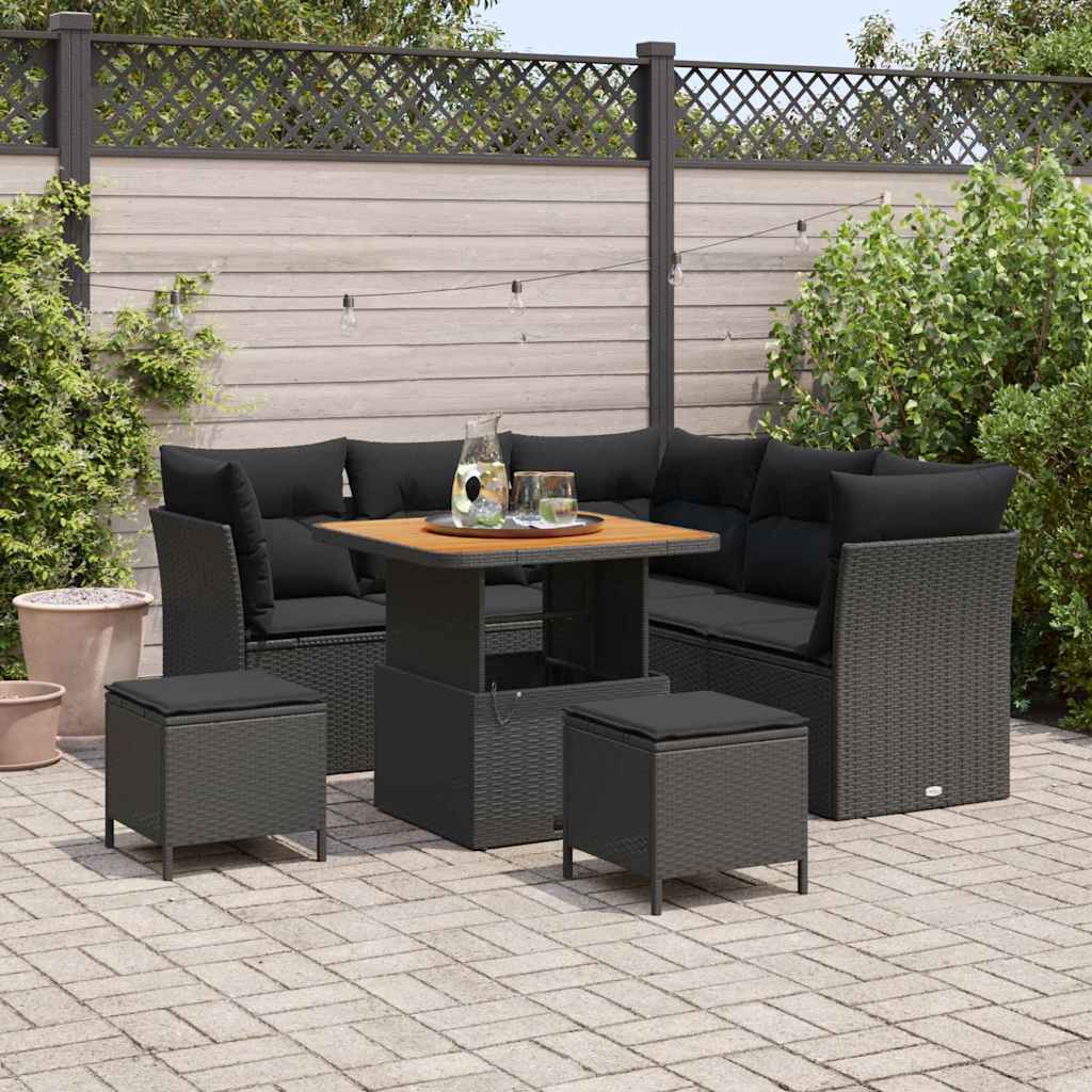Garden Sofa Set with Cushion 8 pcs Black 80 x 80 x 71 cm