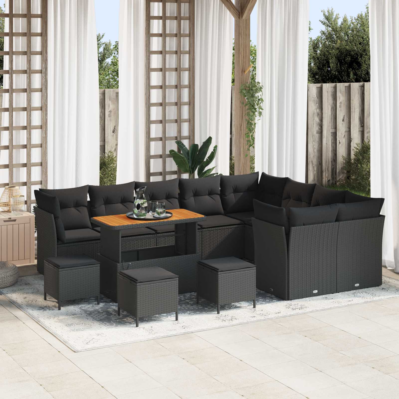 Garden Sofa Set with Cushion with Storage 13 pcs Black