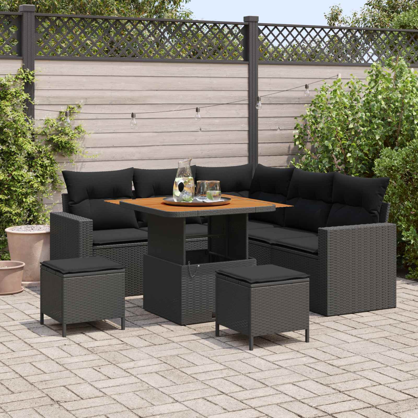 Garden Sofa Set with Cushion 9 pcs Black Poly Rattan