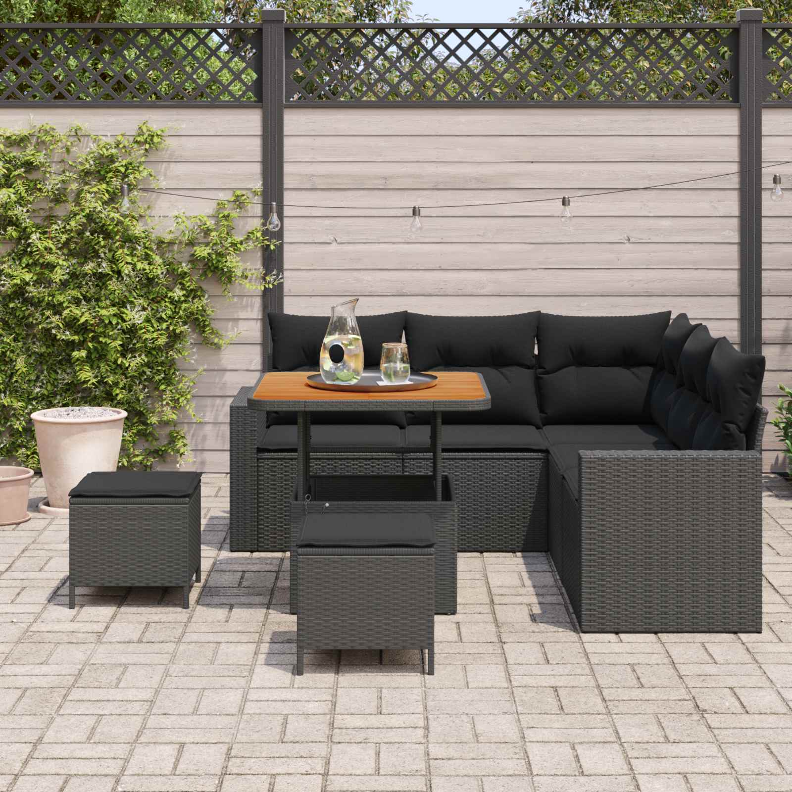 Garden Sofa Set with Cushion 9 pcs Black Poly Rattan