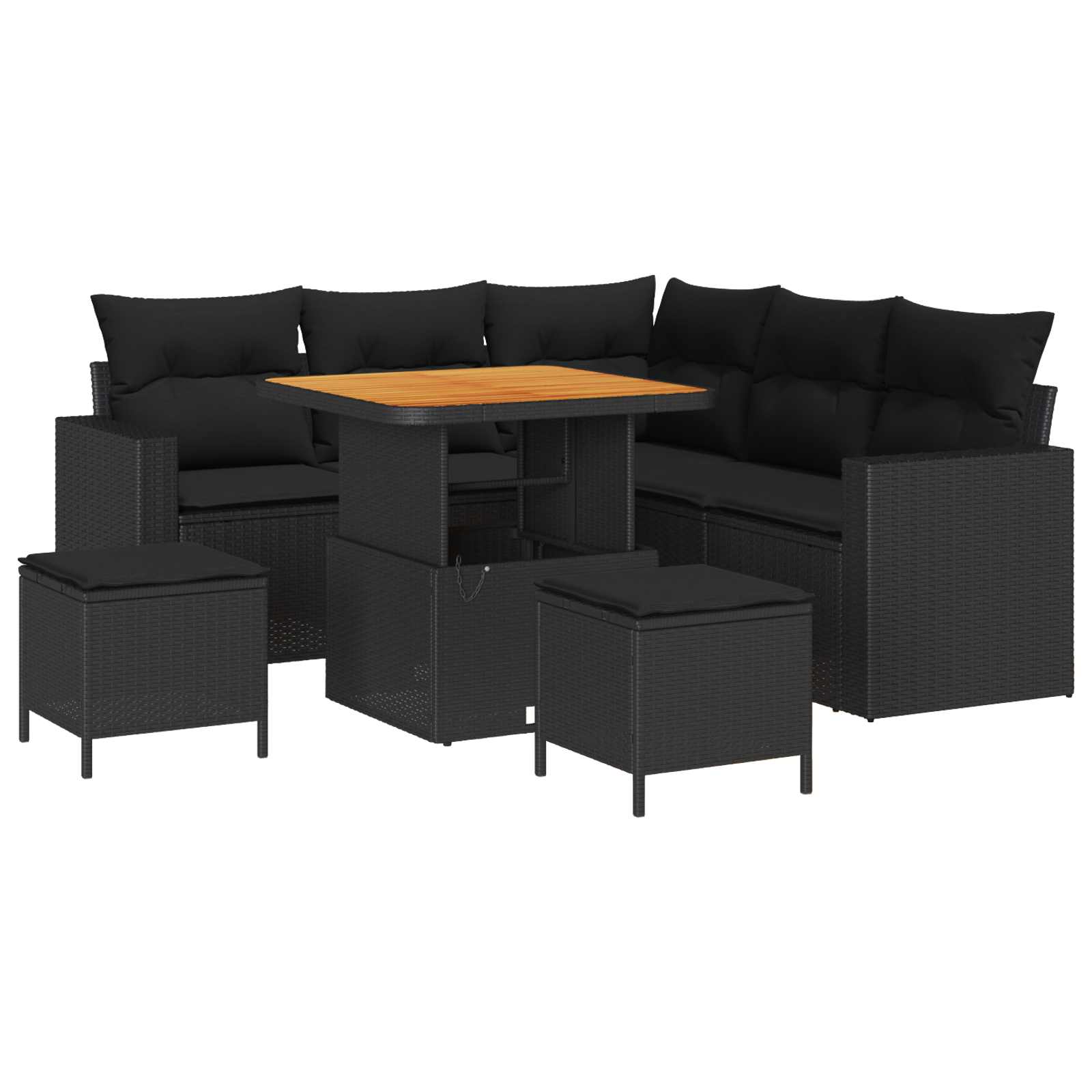 Garden Sofa Set with Cushion 9 pcs Black Poly Rattan