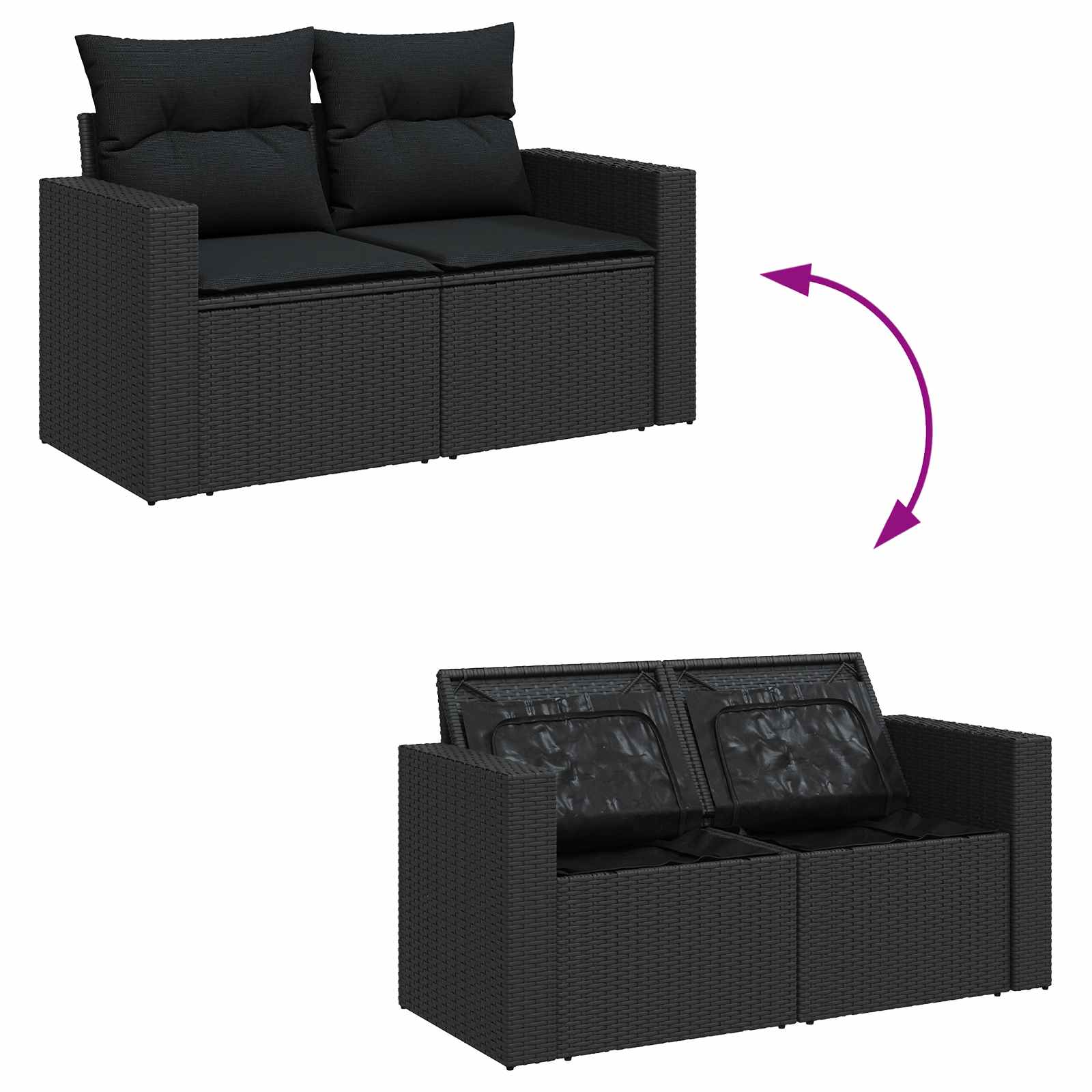 Garden Sofa Set with Cushion 9 pcs Black Poly Rattan