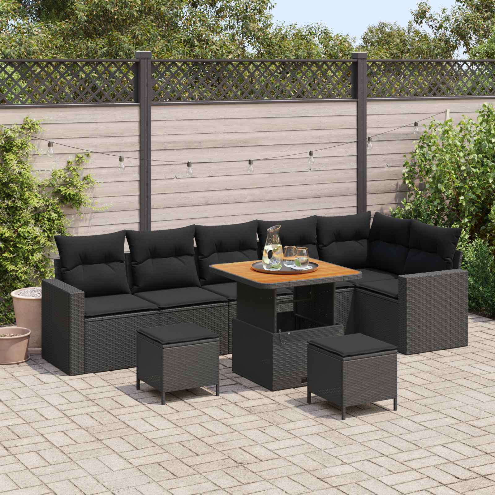 Garden Sofa Set with Cushion 11 pcs Black Poly Rattan