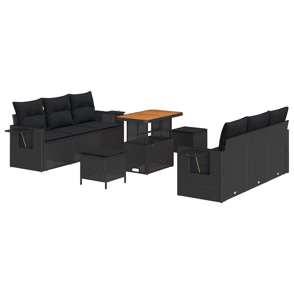 Garden Sofa Set 9 pcs Black Poly rattan and powder-coated steel