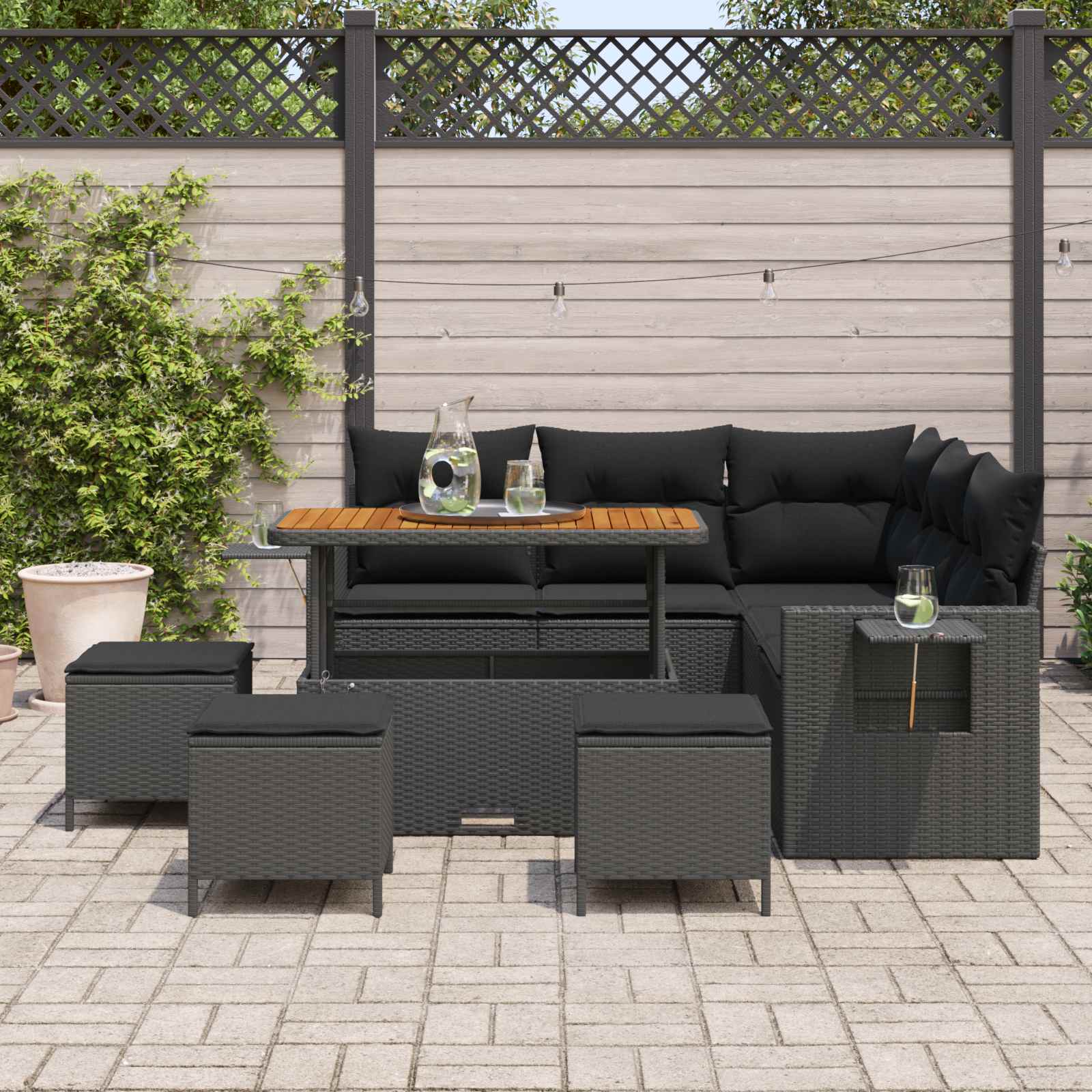 Garden Sofa Set with Cushion 10 pcs Black Poly Rattan