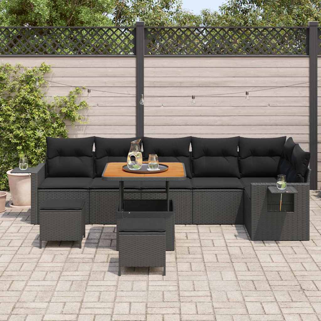 Garden Sofa Set with Storage 9 pcs Black Poly rattan