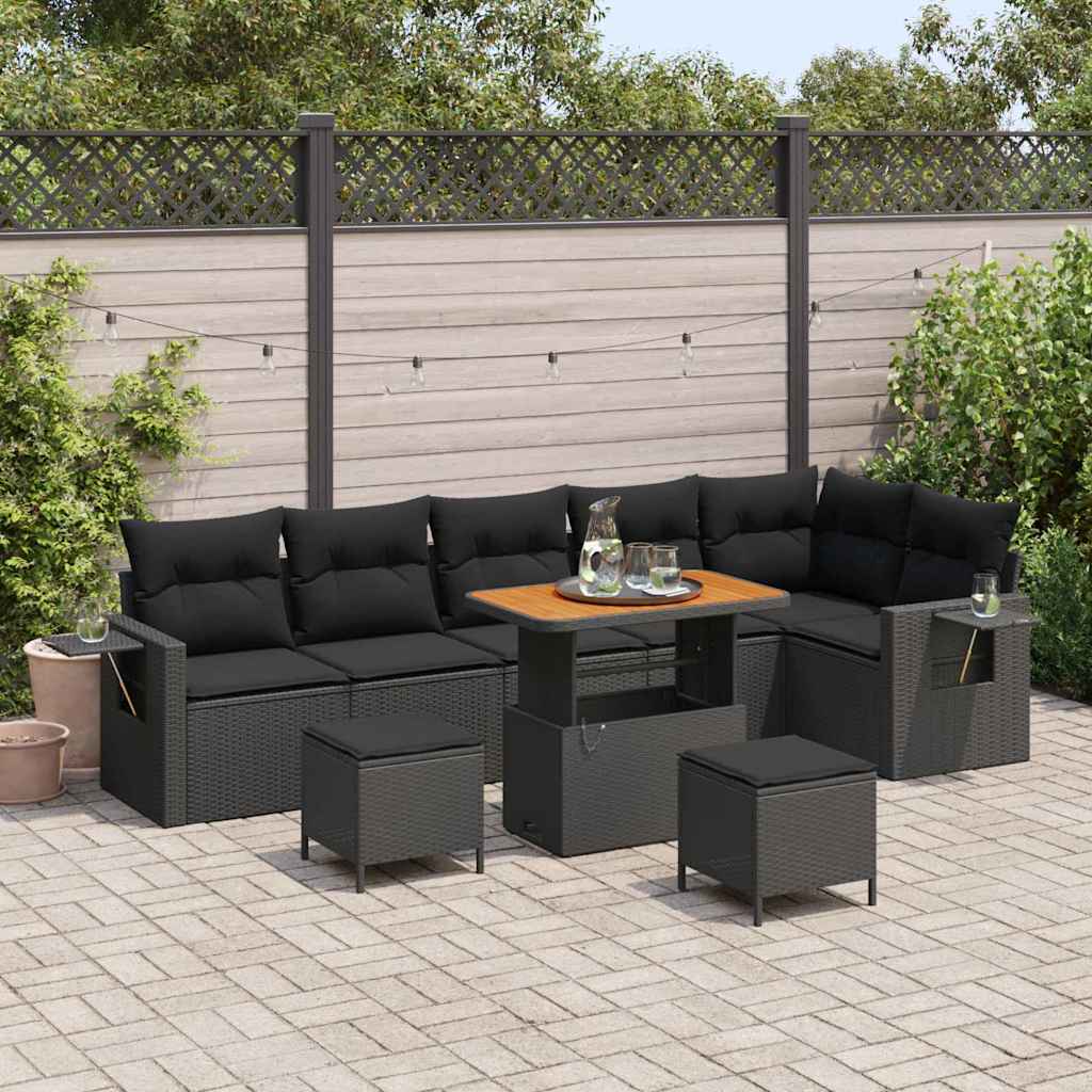 Garden Sofa Set with Storage 9 pcs Black Poly rattan