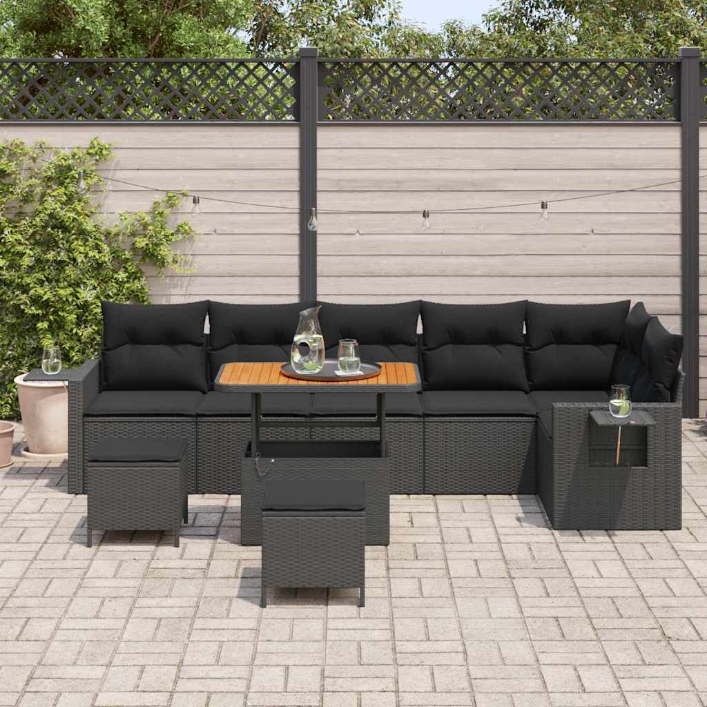 Garden Sofa Set with Storage 9 pcs Black Poly rattan