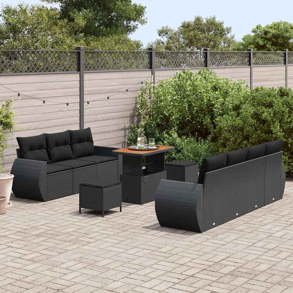 Garden Sofa Set with Cushion 10 pcs Black 90 x 55 x 71 cm
