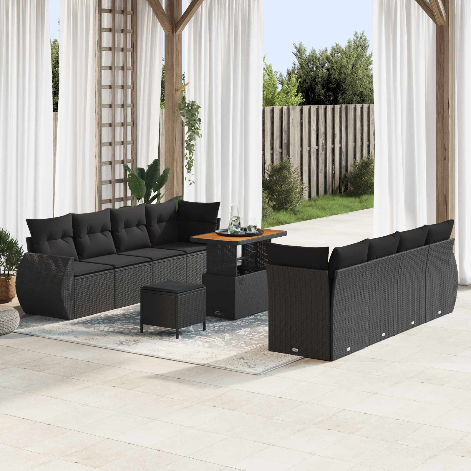 Garden Sofa Set with Storage 11 pcs Black Poly rattan