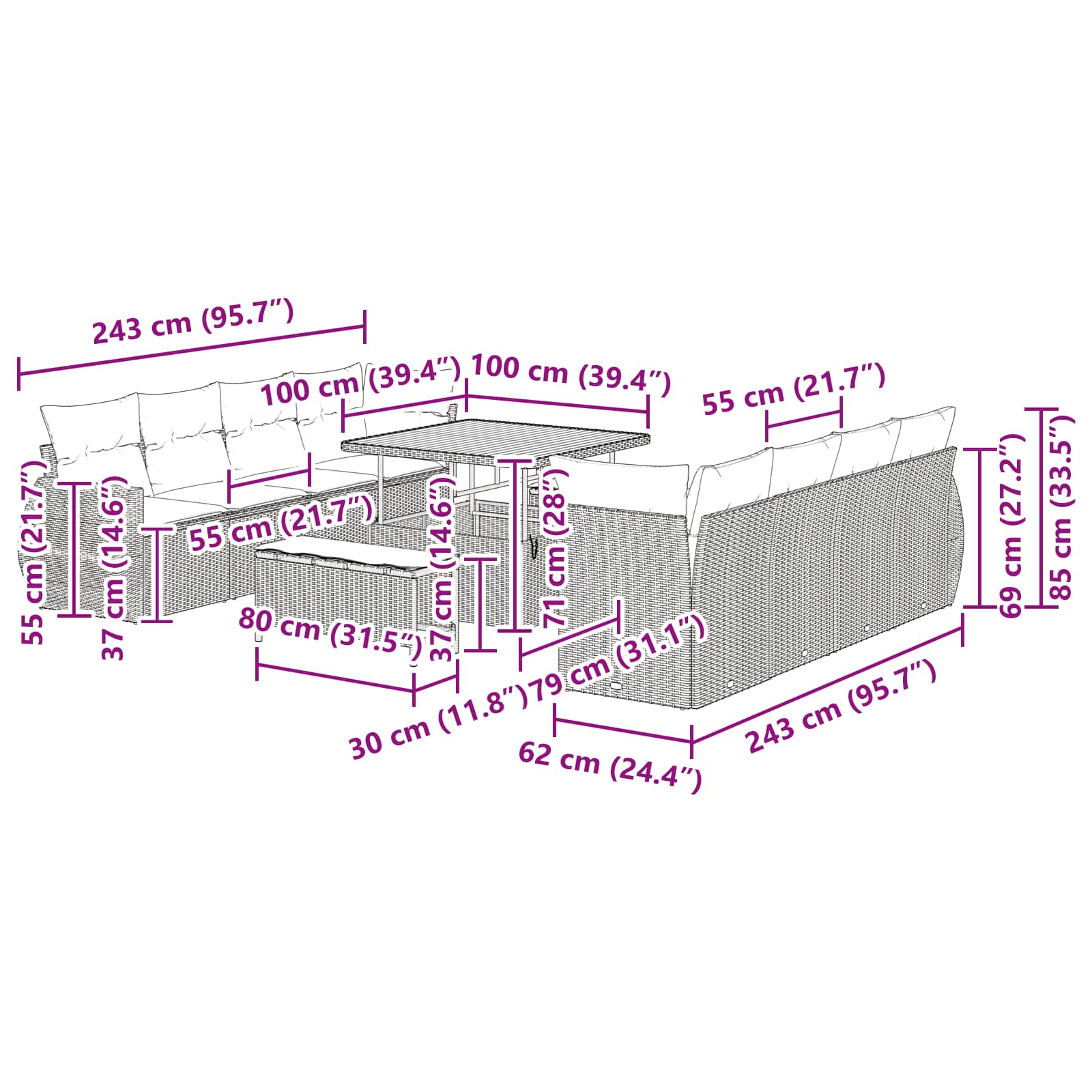Garden Sofa Set with Storage 11 pcs Black Poly rattan