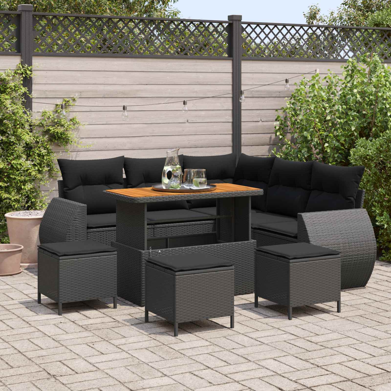 Garden Sofa Set with Cushion 9 pcs Black Poly Rattan